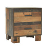 Benzara BM215791 2 Drawer Rustic Nightstand with Nails and Grain Details, Dark Brown