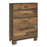 Benzara BM215793 5 Drawer Rustic Chest with Nails and Grain Details, Dark Brown