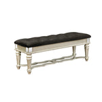 Benzara BM215816 Button Tufted Bench with Mirror Accents and Turned Legs, Black and Gold