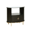Benzara BM215831 1 Drawer Oval Shaped Glass Top Nightstand with Open Compartment, Dark Brown