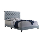 Benzara BM215875 Fabric Upholstered Full Size Bed with Scroll Headboard Design, Blue