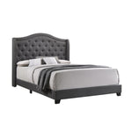 Benzara BM215893 Fabric Upholstered Wooden Demi Wing Full Bed with Camelback Headboard, Gray