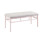 Benzara BM215932 Metal Bench with Padded Seating and Scrolled Accents, Pink and Gray