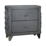 Benzara BM216084 Fabric Upholstered Button Tufted Nightstand with 2 Drawers, Gray
