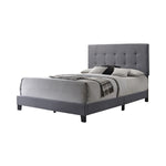 Benzara BM216091 Full Size Bed with Square Button Tufted Headboard and Chamfered Legs, Gray