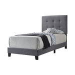 Benzara BM216094 Twin Size Bed with Square Button Tufted Headboard and Chamfered Legs, Gray