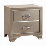 Benzara 2 Drawers Contemporary Nightstand with Mirror Accents and Metal Pull,Silver