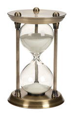 Benzara BM216400 7 Inches Decorative Metal and Glass Frame Hourglass, Brass and Clear