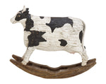 Benzara BM216410 Polystone Frame Cow Sculpture on Wooden Base, Black and White