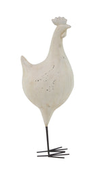 Benzara BM216413 Polystone Frame Rooster Sculpture with Stable Base, White