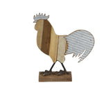 Benzara BM216414 Metal and Wood Frame Rooster Sculpture with Stable Base, Brown