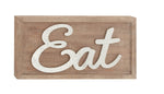 Benzara BM216417 Wooden Wall Sign with Metal Accent Eat Typography, Brown