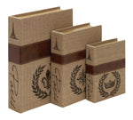 Benzara BM216419 Burlap Covered Wooden Book Box, Set of 3, Brown