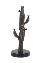 Benzara BM216423 Metal Frame Cactus Sculpture with Round Stable Base, Brown