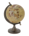 Benzara BM216432 Metal Frame Globe Sculpture with Round Stable Base, Silver and Brown