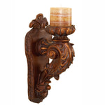 Benzara BM216437 Polystone Wall Sconce with Engraved Details, Brown