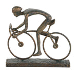 Benzara BM216438 Polystone Man Sculpture Riding Bicycle with Stable Base, Bronze