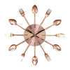 Benzara BM216455 Round Metal Frame Wall Clock with Forks and Spoons Accent,Copper and Silver
