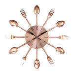 Benzara BM216455 Round Metal Frame Wall Clock with Forks and Spoons Accent,Copper and Silver