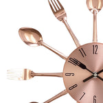 Benzara BM216455 Round Metal Frame Wall Clock with Forks and Spoons Accent,Copper and Silver