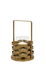 Benzara BM216457 Metal Frame Candle Holder with Glass Hurricane, Small, Gold and Clear