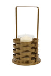 Benzara BM216458 Metal Frame Candle Holder with Glass Hurricane, Large, Gold and Clear