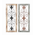 Benzara BM216463 Scroll Design Wood and Metal Wall Panel, Assortment of 2, Black and Brown