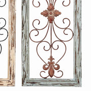 Benzara BM216463 Scroll Design Wood and Metal Wall Panel, Assortment of 2, Black and Brown