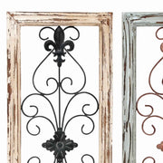 Benzara BM216463 Scroll Design Wood and Metal Wall Panel, Assortment of 2, Black and Brown