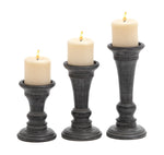 Benzara BM216471 Traditional Style Wood Candle Holder, Set of 3, Black