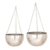 Benzara BM216472 Bowl Shape Metal Hanging Planters with Chains, Set of 2, Silver