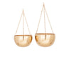 Benzara BM216473 Bowl Shape Metal Hanging Planters with Chains, Set of 2, Gold
