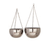 Benzara BM216474 Bowl Shape Metal Hanging Planters with Chains, Set of 2, Black