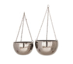 Benzara BM216474 Bowl Shape Metal Hanging Planters with Chains, Set of 2, Black