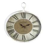 Benzara BM216477 Roman Numeral Round Metal Wall Clock with Finial Ring Top, Black and White