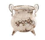 Benzara BM216481 Traditional Metal Vase with Double Scrolled Handles,Antique White and Brown