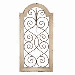 Benzara BM216482 Wood and Metal Wall Panel with Scroll Design, Antique White and Black