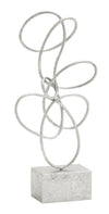 Benzara BM216488 22 Inch Abstract Design Metal Sculpture with Block Base, Silver