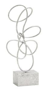 Benzara BM216488 22 Inch Abstract Design Metal Sculpture with Block Base, Silver