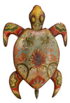 Benzara BM216493 19 Inch Metal Turtle Wall Sculpture with Floral Motif Print, Multicolor
