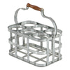 Benzara BM216510 Metal Wine Holder with Grid Design Frame and Wooden Handle, Galvanized Gray
