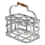 Benzara BM216510 Metal Wine Holder with Grid Design Frame and Wooden Handle, Galvanized Gray