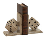 Benzara BM216513 L Shaped Design Dice Bookends with Distressed Details, Antique  White