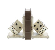 Benzara BM216513 L Shaped Design Dice Bookends with Distressed Details, Antique  White
