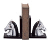 Benzara BM216522 L Shaped Design Aluminum Horse Bookends, Silver and Black