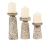 Benzara BM216532 10 Inch Round Top Candle Holder with Engraved Floral Design, Set of 3,Brown