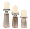Benzara BM216533 Wooden Round Candle Holder with Pedestal Stand, Set of 3, Distressed Brown