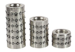 Benzara BM216534 Metal Round Shape Candle Holder with Studded Accents, Set of 3, Silver