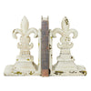 Benzara BM216535 Polystone Fleur De Lis Bookends with Distressed Detail, Antique White