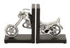 Benzara BM216538 Wooden L Shaped Bookend with Metal Motorbike Sculpture, Black
